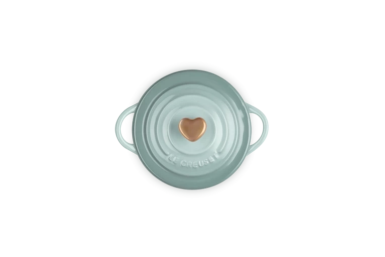 Le Creuset - Mini-Cocotte 10 cm ze złotą gałką serce Sea Salt