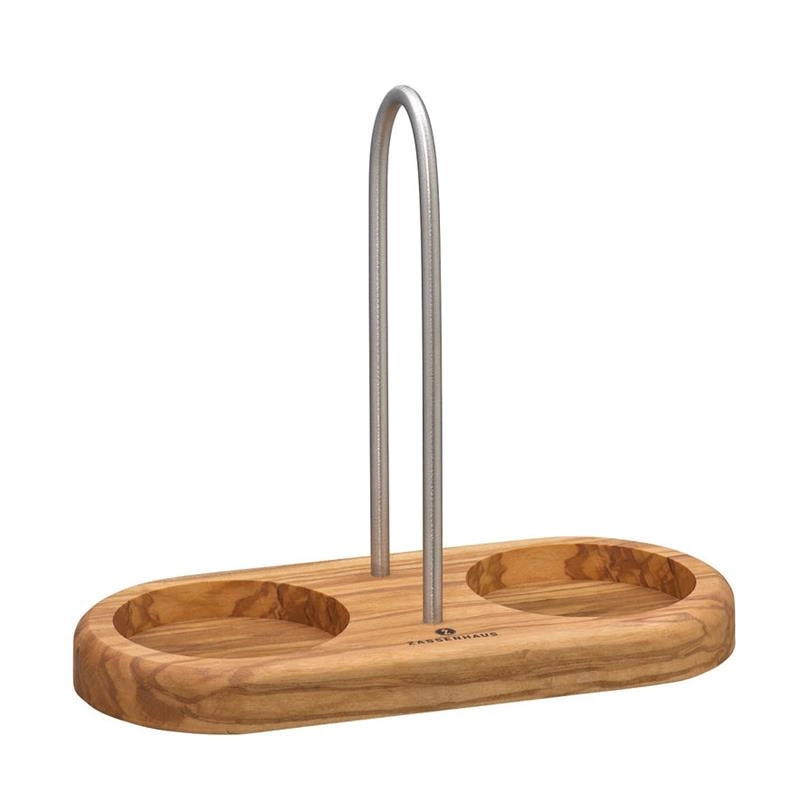 Zassenhaus - podstawka pod młynki z uchwytem, drewno oliwne, 17x8x15 cm, śred. otworów 6 cm