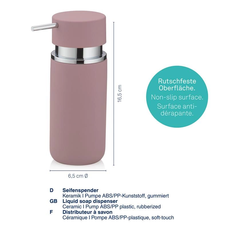 Kela - dozownik do mydła w płynie, ceramika/tworzywo sztuczne, 0,3 l, śred. 6,5 x 16,5 cm, różowy Per