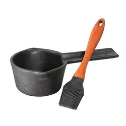 Kuchenprofi - żeliwny rondelek i pędzel silikonowy do marynaty, 13 x 23 x 6,5 cm, 0,4 l BBQ