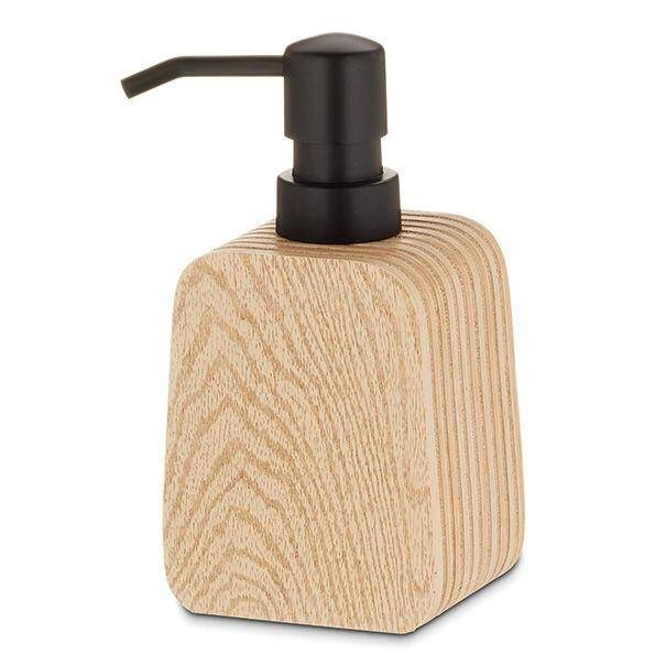 Kela - dozownik do mydła, żywica polimerowa, 0,25 l, 8 x 6 x 15,5 cm, drewniany wzór Kaiu