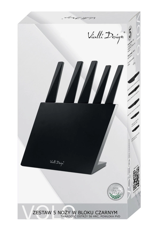 Vialli Design - Zestaw 5 noży w bloku VOLO z powłoką nieprzywierającą czarny