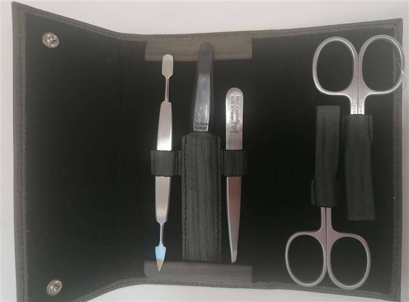Erbe Solingen - Zestaw do manicure 5 cz. stal niklowana, grafitowe etui typu folder