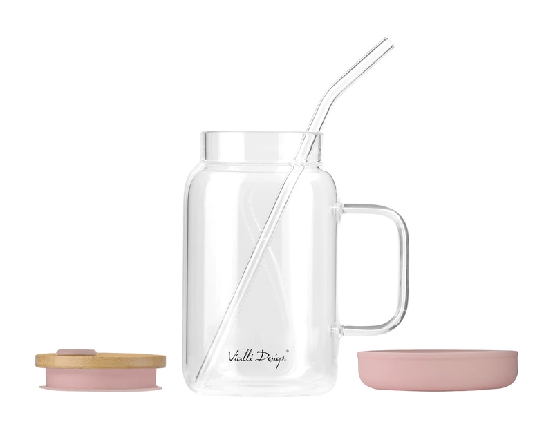 Vialli Design - Słoik ze słomką 600 ml różowy Fuori