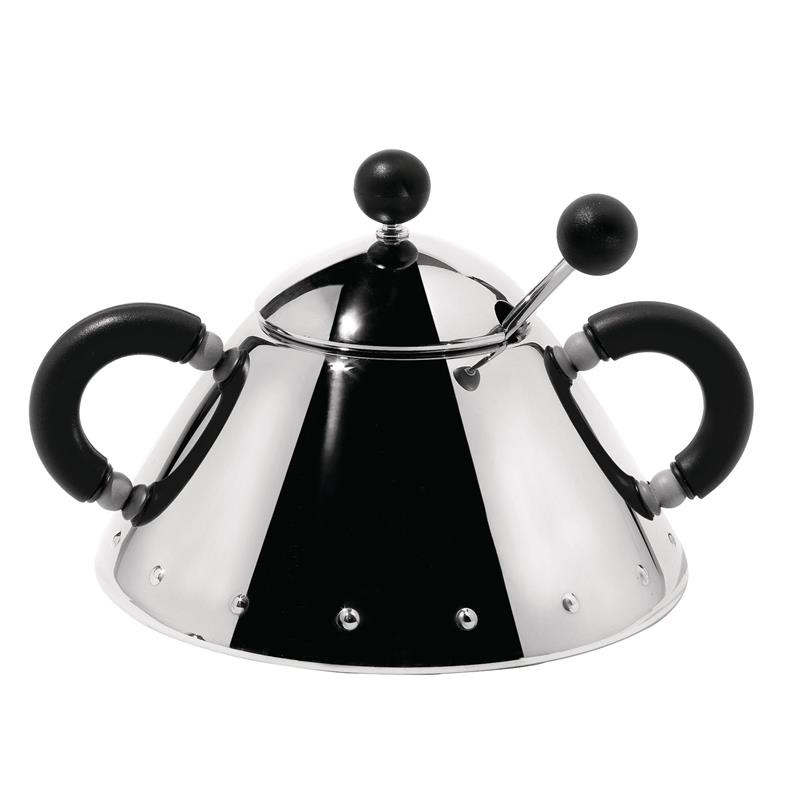 Alessi - cukiernica z łyżeczką, czarne uchwyty