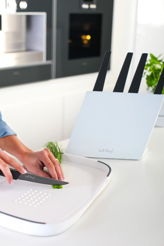 Vialli Design - Zestaw 5 noży w bloku VOLO z powłoką nieprzywierającą biały