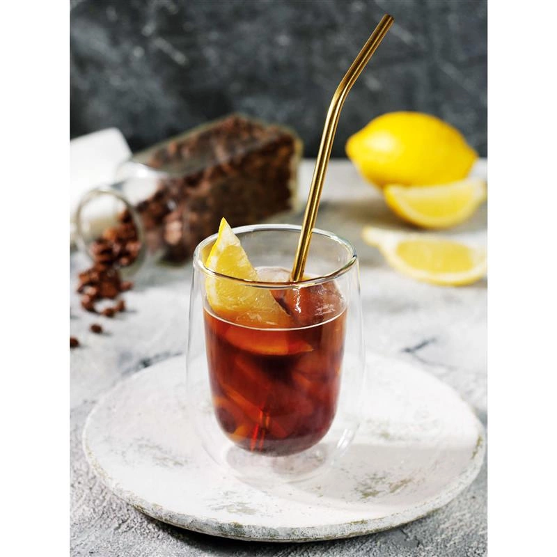 Cilio - stalowe słomki do napojów ze szczoteczką do czyszczenia, 6 szt., 22,5 cm, kolor złoty Steel Oro