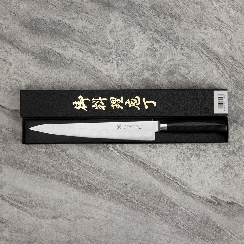 Tamahagane - SAN Black VG-5 Nóż Sujihiki żłobiony 24 cm