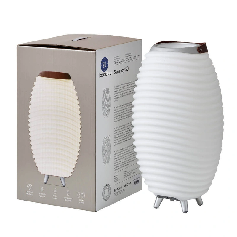 Kooduu - SYNERGY 50 Lampa LED z głośnikiem i coolerem na napoje - 56 x 32 cm, Biały