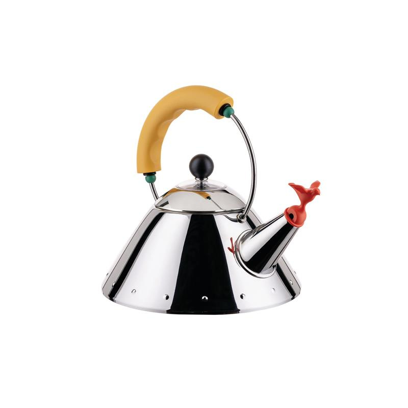 Alessi - czajnik z pomarańczowym gwizdkiem i żółtą rączką 9093