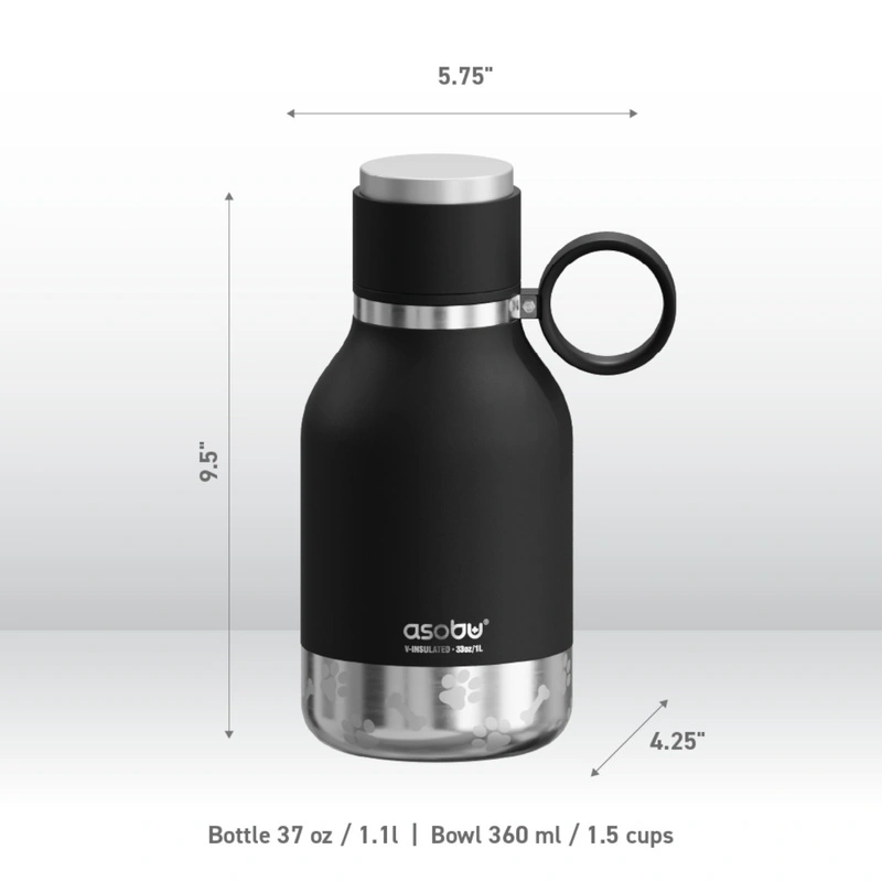 Asobu - Butelka STAINLESS z miską dla psa czarna, 975ml