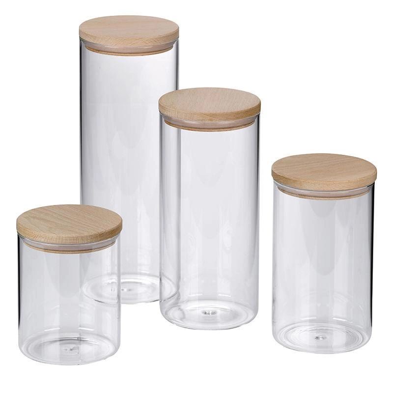 Kela - pojemnik kuchenny, szkło borokrzemowe, drewniana pokrywka, śred.10 cm, wys.22 cm, 1,5 l Amelie