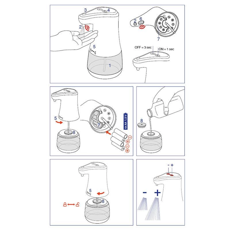 Kela - bezdotykowy dozownik do dezynfekcji, 0,36 l, śred. 9 x 19 cm, ciemnoszary Aurie
