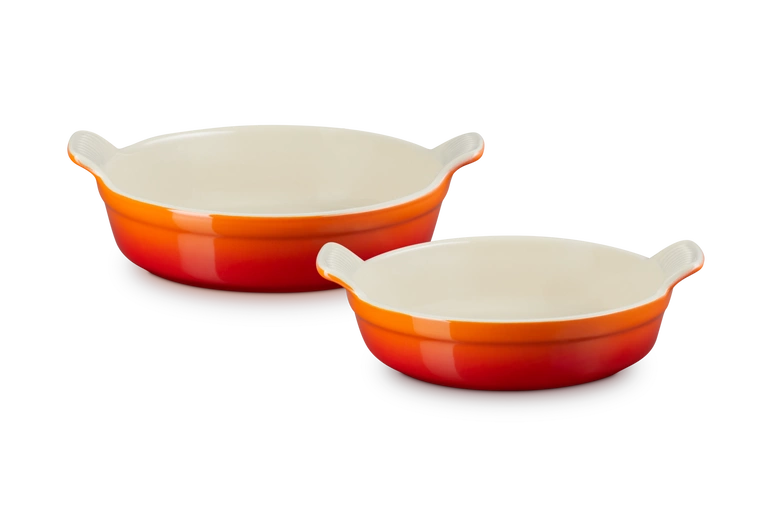 Le Creuset - Kamionkowy zestaw 2 okrągłych form do pieczenia Heritage 20cm/24cm Płomienny