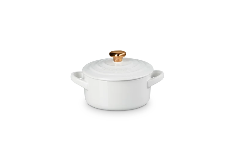 Le Creuset - Mini-Cocotte 10 cm ze złotą gałką serce White