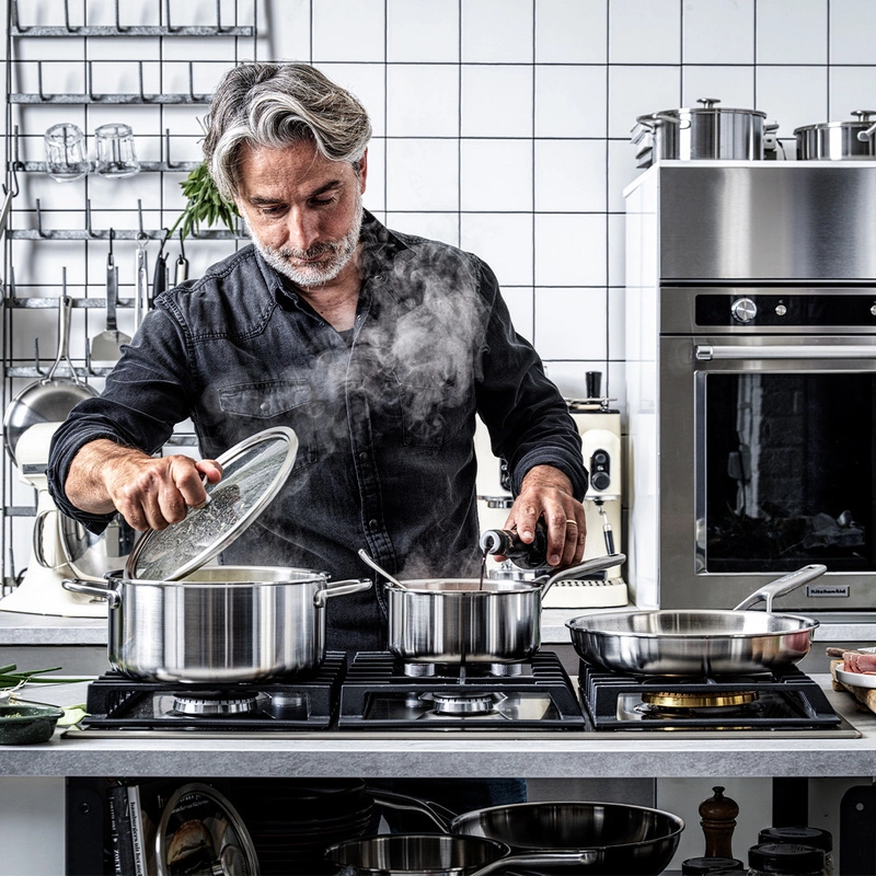 KitchenAid - Garnek z pokrywką 3-warstwowy stalowy 4,9L