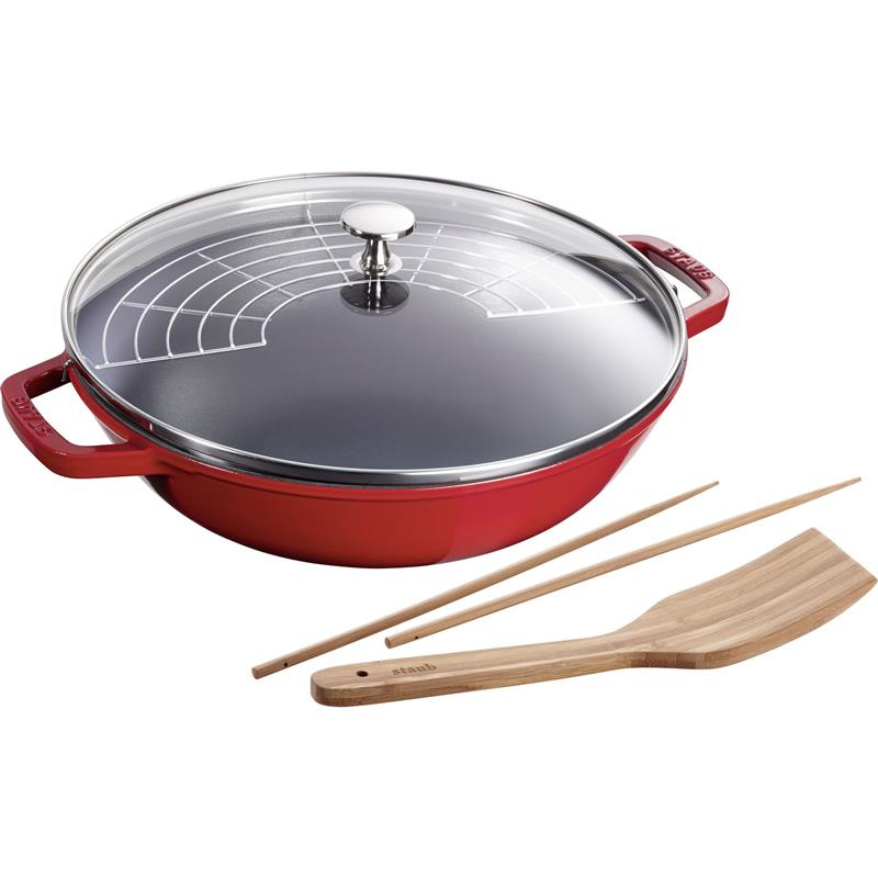 Staub - żeliwny wok czerwony 30 cm