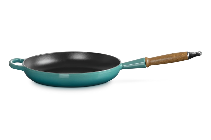 Le Creuset - patelnia żeliwna z drewnianym uchwytem 28 cm Bleu Riviera