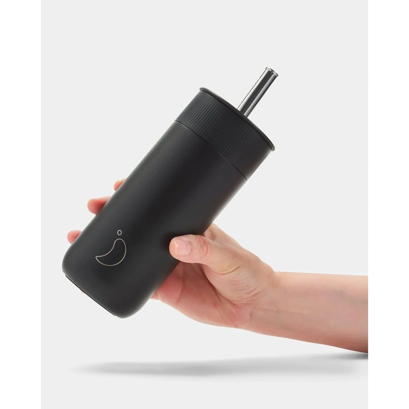 Chilly's Bottles - Termiczny kubek 2w1 ze słomką | 500ml | Czarny