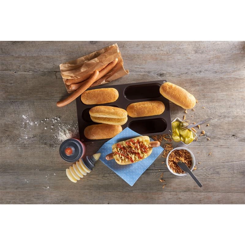 Lurch - forma na 6 bułek do hot dogów, 30 x 17,5 cm, brązowa Flexiform