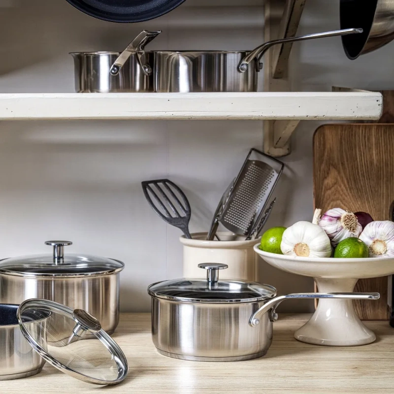 KitchenAid - Zestaw rondli z pokrywkami 16+18+20cm Stainless Steel