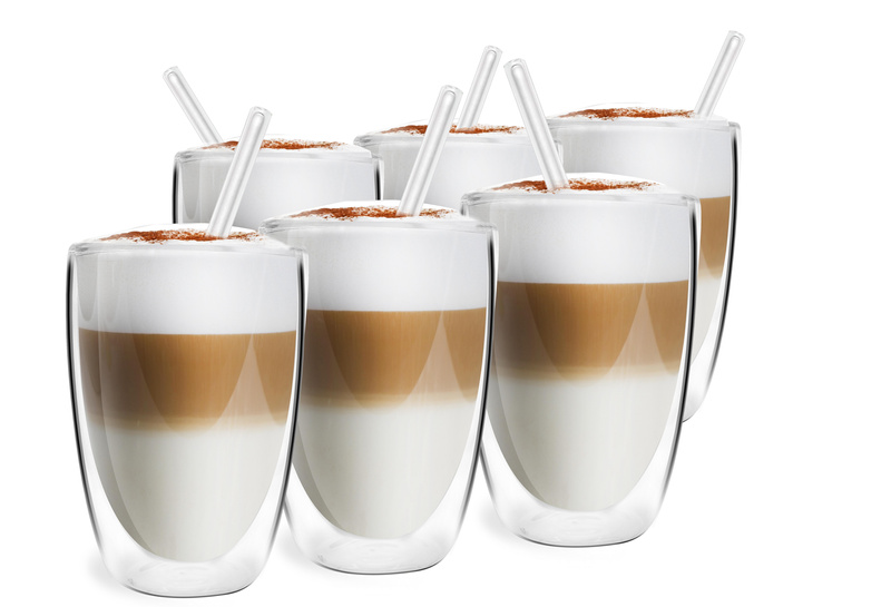 Vialli Design - Zestaw 6 szklanek termicznych wysokich z podwójną ścianką VITA 350 ml + słomki