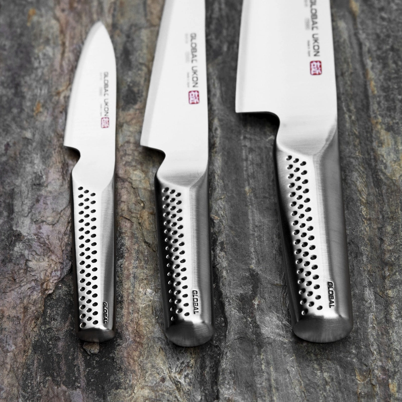 Global - Ukon Zestaw Nóż Szef kuchni 20 cm + Nóż uniwersalny 15 cm + Nóż do obierania 9 cm