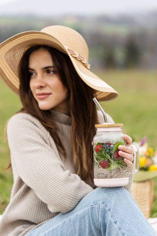 Vialli Design - Słoik ze słomką 600 ml różowy Fuori