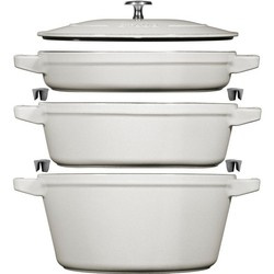 Staub - zestaw 3 naczyń żeliwnych+ pokrywka 24 cm truflowy