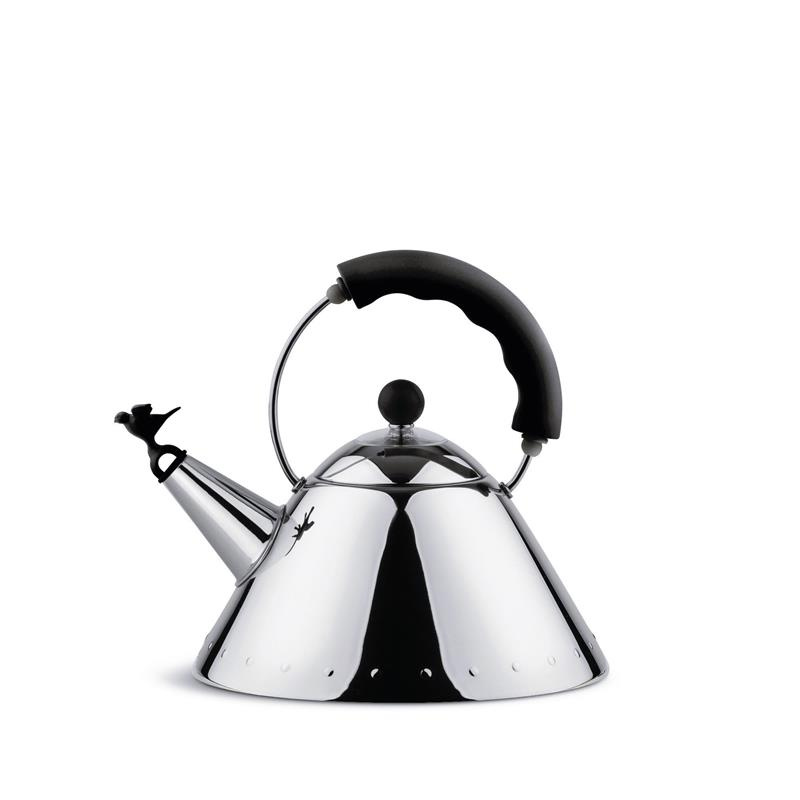 Alessi - czajnik stalowy 9093 czarna rączka,  połysk 1,4 l