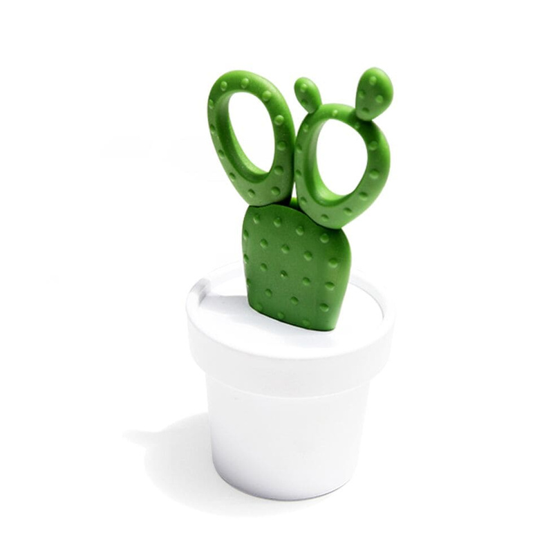 Qualy - Nożyczki w pojemniku Cactus biel/ziel.