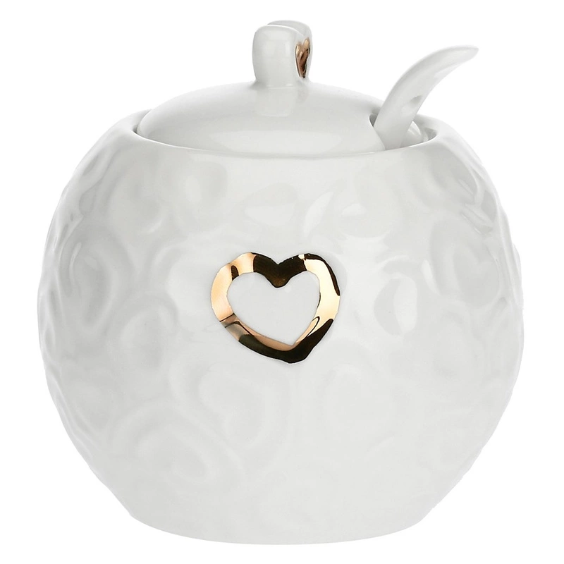 La Porcellana Bianca - zdobiona cukiernica z pokrywką i łyżeczką 270 ml Valentino Oro