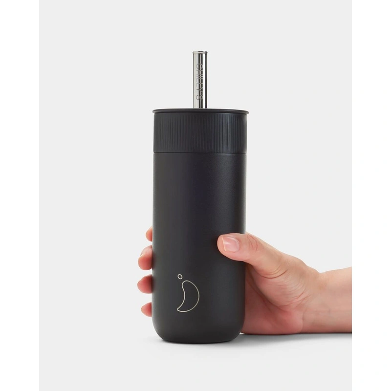 Chilly's Bottles - Termiczny kubek 2w1 ze słomką | 500ml | Czarny
