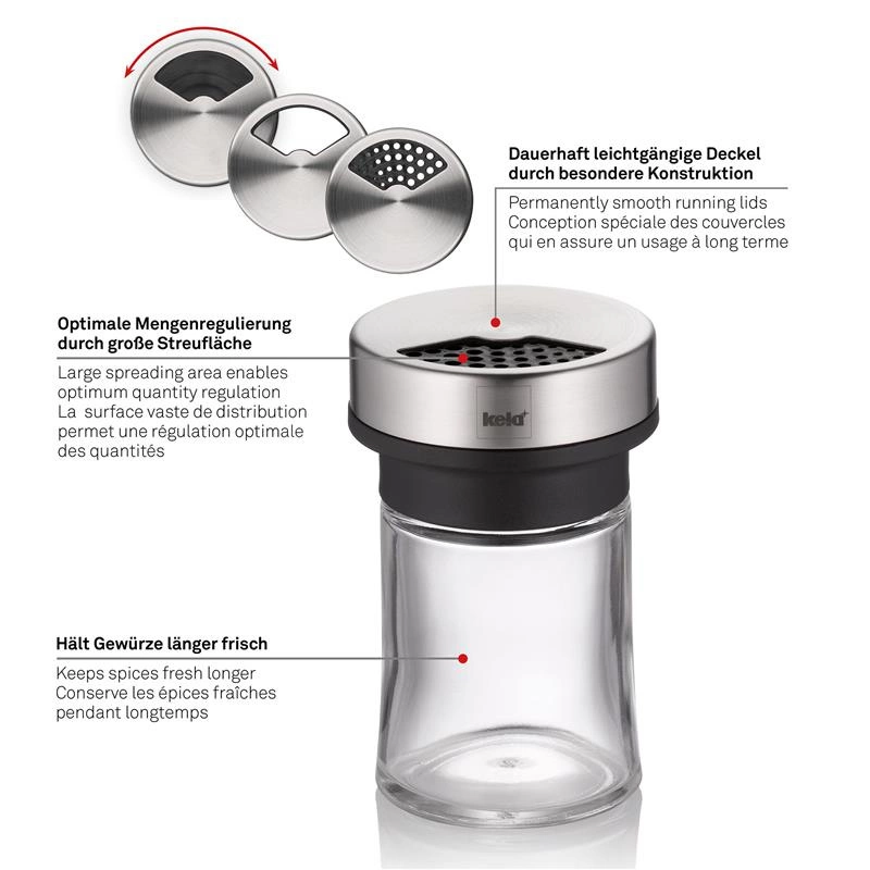 Kela - Przyprawnik szklany stal Miko