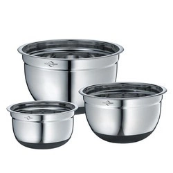 Kuchenprofi - 3 stalowe miski z antypoślizgowym spodem, śred.16, 20, 24 cm; 1,5, 2,6, 4,8 l