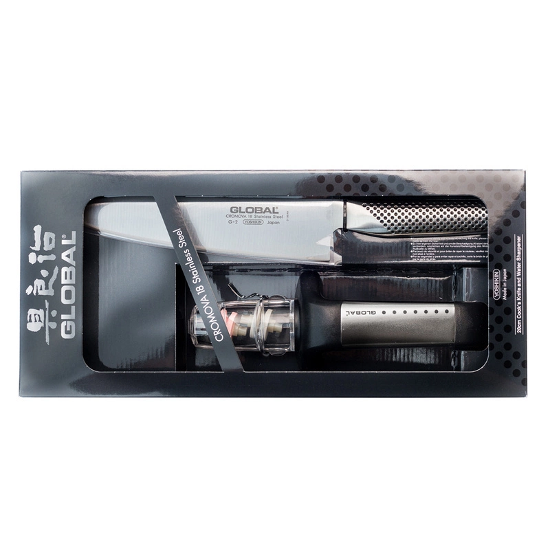 Global - Zestaw Starter: Nóż szefa kuchni G-2 + ostrzałka   G-291/SB