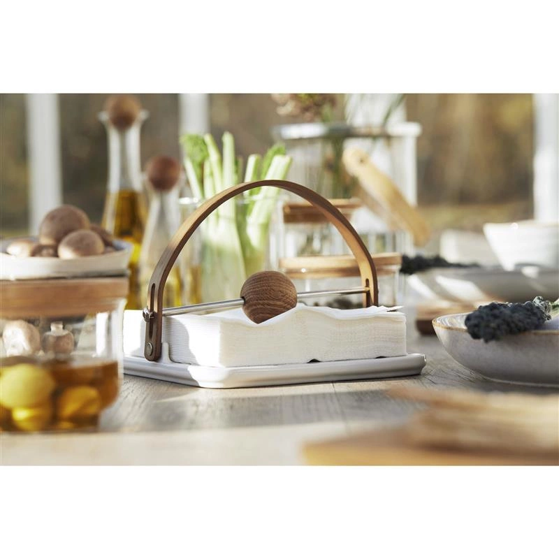 Sagaform - serwetnik, ceramika/drewno dębowe, 19 x 19 x 11,5 cm Nature