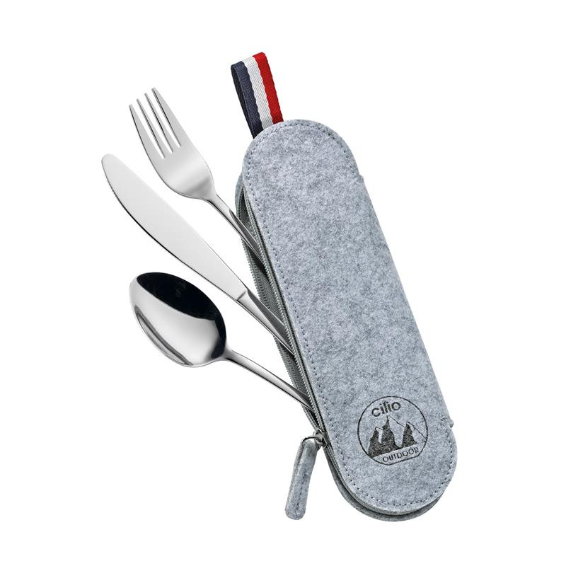 Cilio - zestaw sztućców w etui, 3 el., 23,5 x 7,5 cm, szare Viaggio