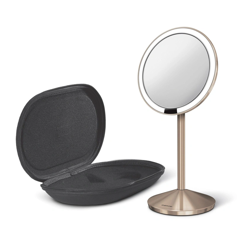 simplehuman - Lustro sensorowe mini z pokrowcem różowe złoto