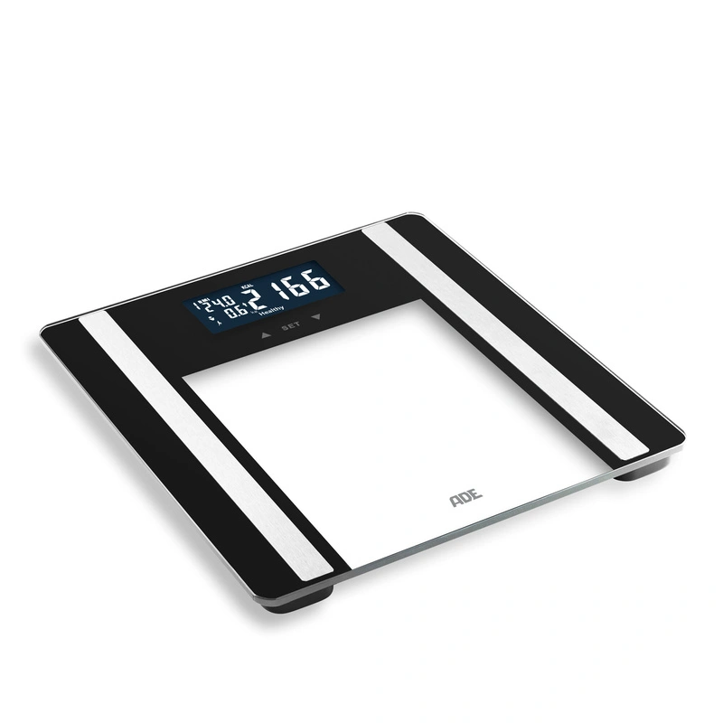 ADE - waga łazienkowa z analizą masy ciała, do 180 kg, 30 x 30 cm, czarna