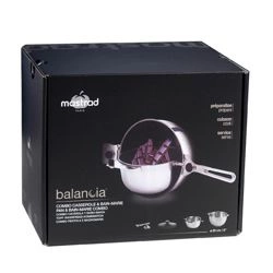 Mastrad - MISA BALANCIA (GARNEK) Z WKŁADEM DO KĄPIELI WODNEJ (ŚREDNICA 20 CM) – ZESTAW (3 ELEMENTY)srebrny, uchwyt i brzeg pokrywki czarny