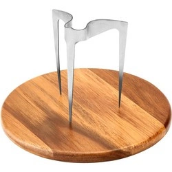 Lurch - deska i szpikulec do podawania hamburgerów, stal nierdzewna/drewno akacji, śred. 20 x 13,5 cm King