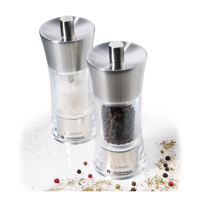 Zassenhaus - zestaw 2 młynków do soli i pieprzu, śred. 5,8x14 cm, stalowo-akrylowe Aachen