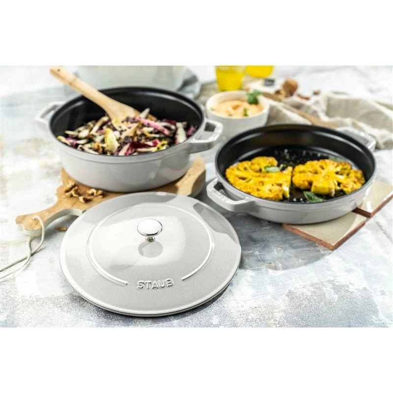 Staub - zestaw 3 naczyń żeliwnych+ pokrywka 24 cm truflowy