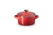 Le Creuset - Mini-Cocotte 10 cm ze złotą gałką serce Wiśniowy