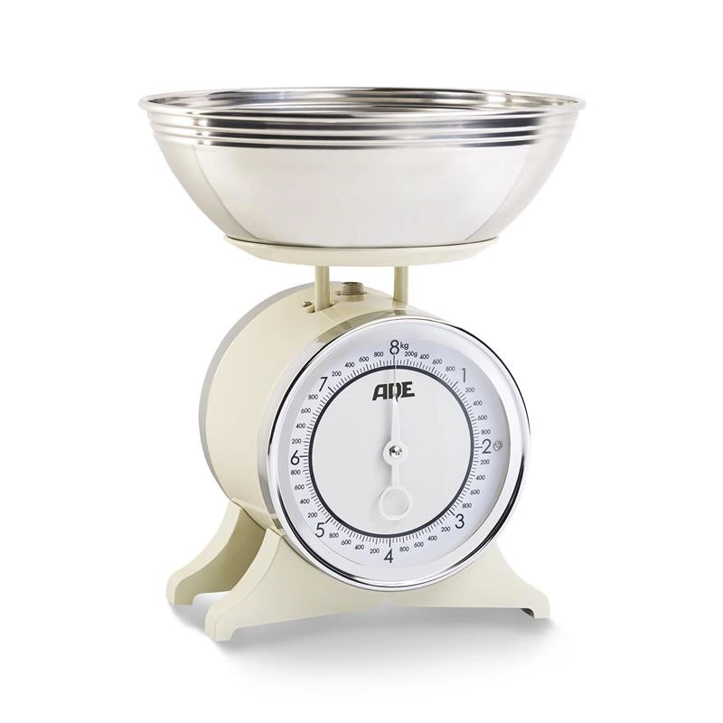 ADE - mechaniczna waga kuchenna z miską, do 8 kg, 2,5 l, śred. 24,5 x 28,5 cm, beżowa Anna