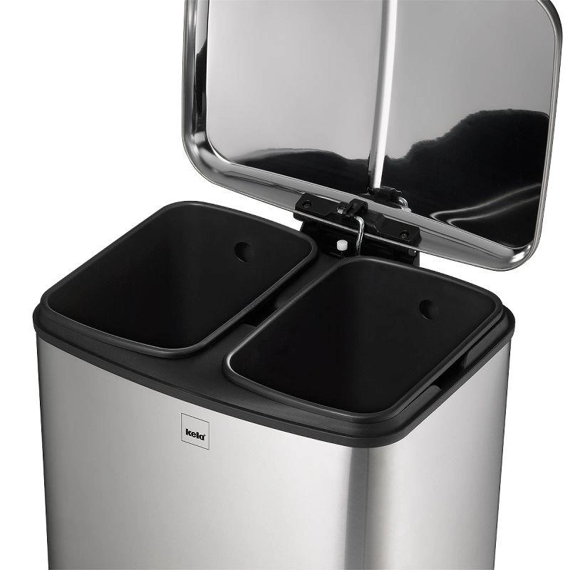 Kela - kosz do segregacji śmieci, 2 x 12 l, 37 x 34 x 50 cm, metaliczny satynowy Davino