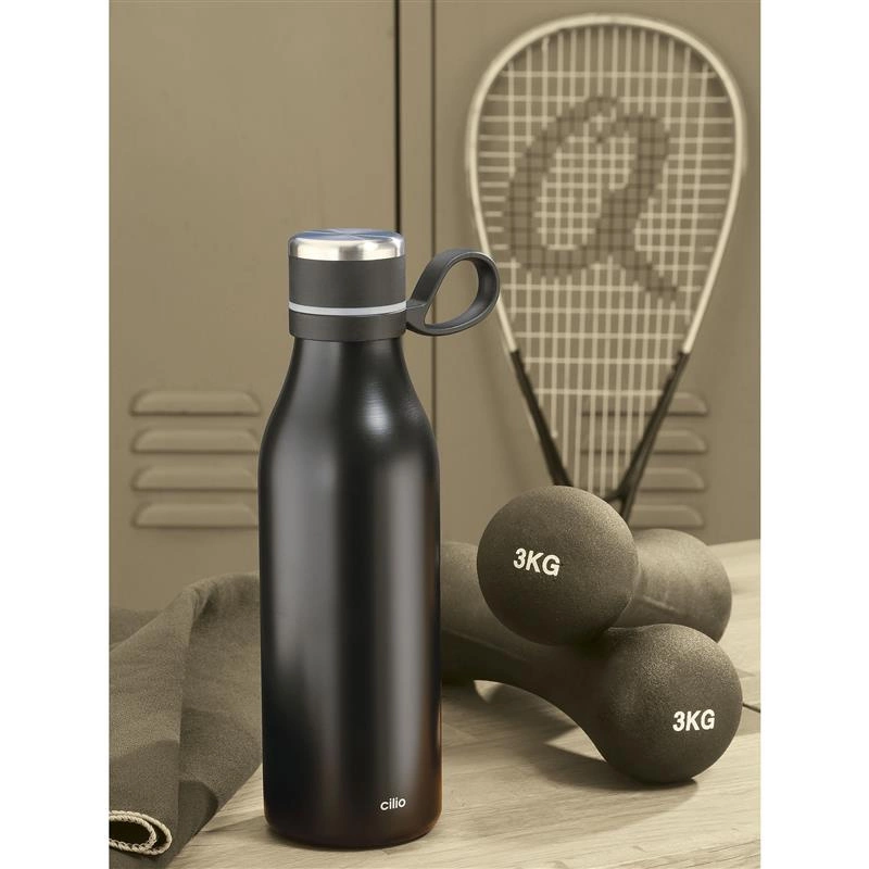 Cilio - butelka termiczna, stal nierdzewna, 0,5 l, śred. 7 x 24 cm, czarna Sportivo