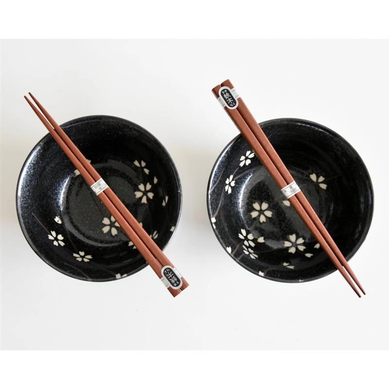 Made in Japan - Zestaw 2 miseczek czarne, białe kwiaty