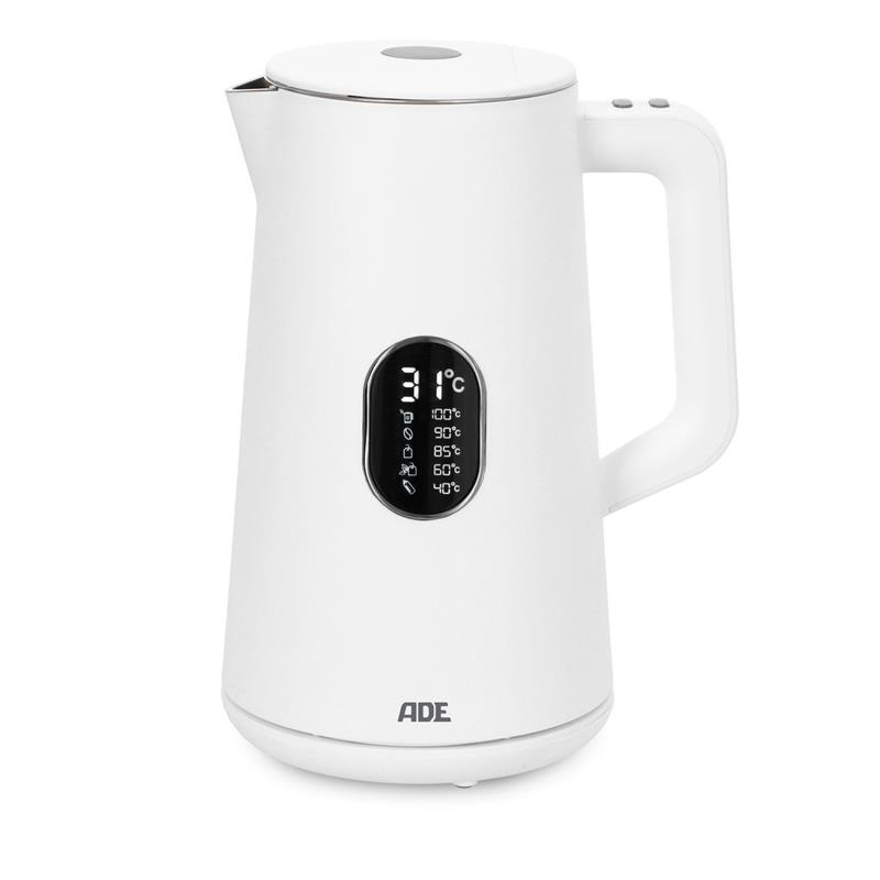 ADE - czajnik elektryczny z regulacją temperatury, podwójne ścianki, 1,5 l, 20 x 15 x 27 cm, biały